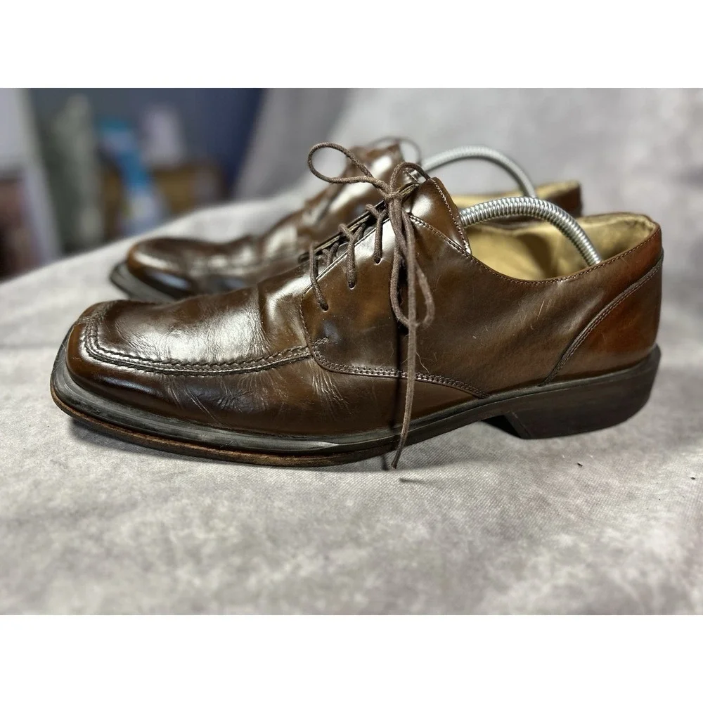 Kenneth Cole Brown Leather Square Toe Derby Dress Shoes Men's 11.5M Lace Up
